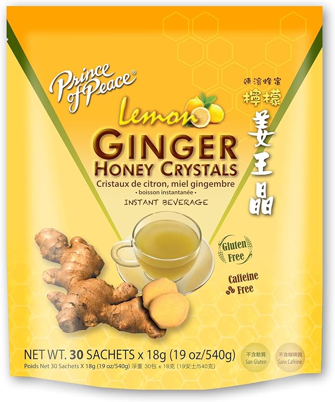 Prince of Peace Instant Lemon Ginger Honey Crystals, 30 Sachets – Instant Hot or Cold Beverage – Easy to Brew Ginger and Honey Crystals